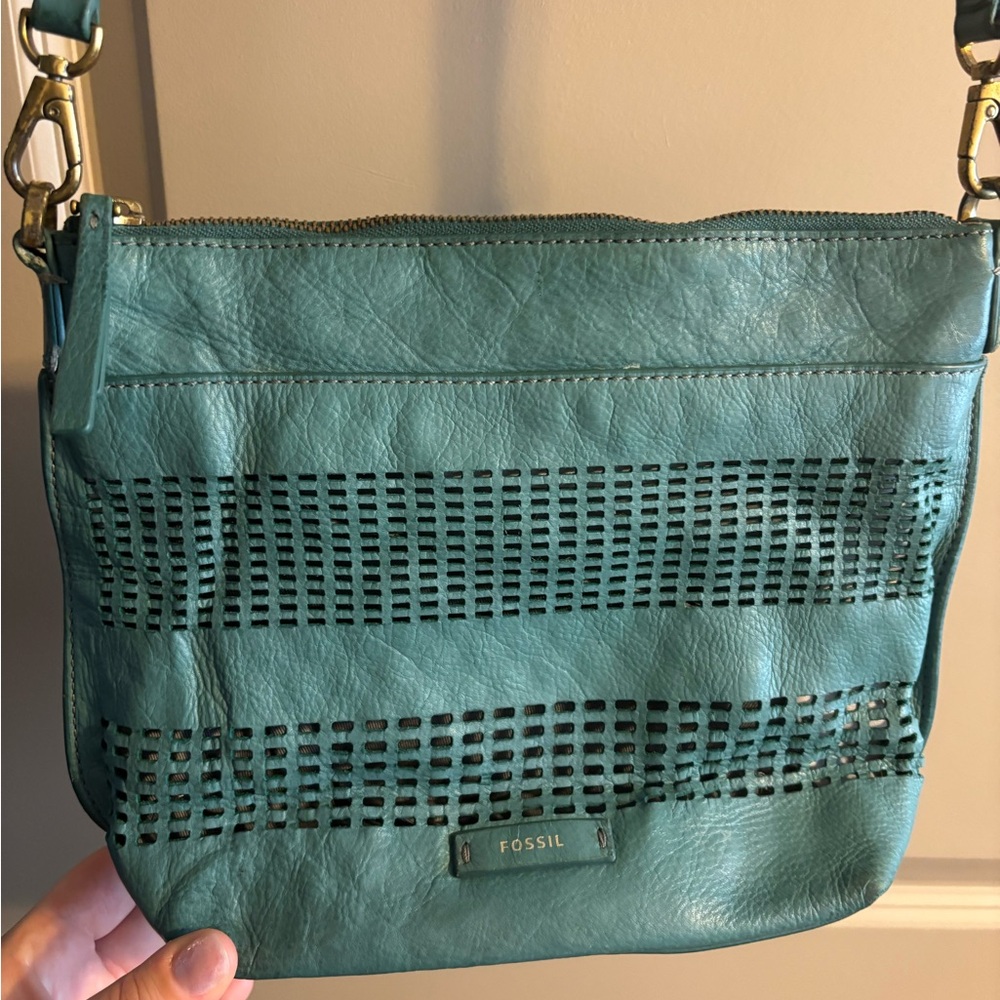 Fossil Teal Leather Crossbody Bag